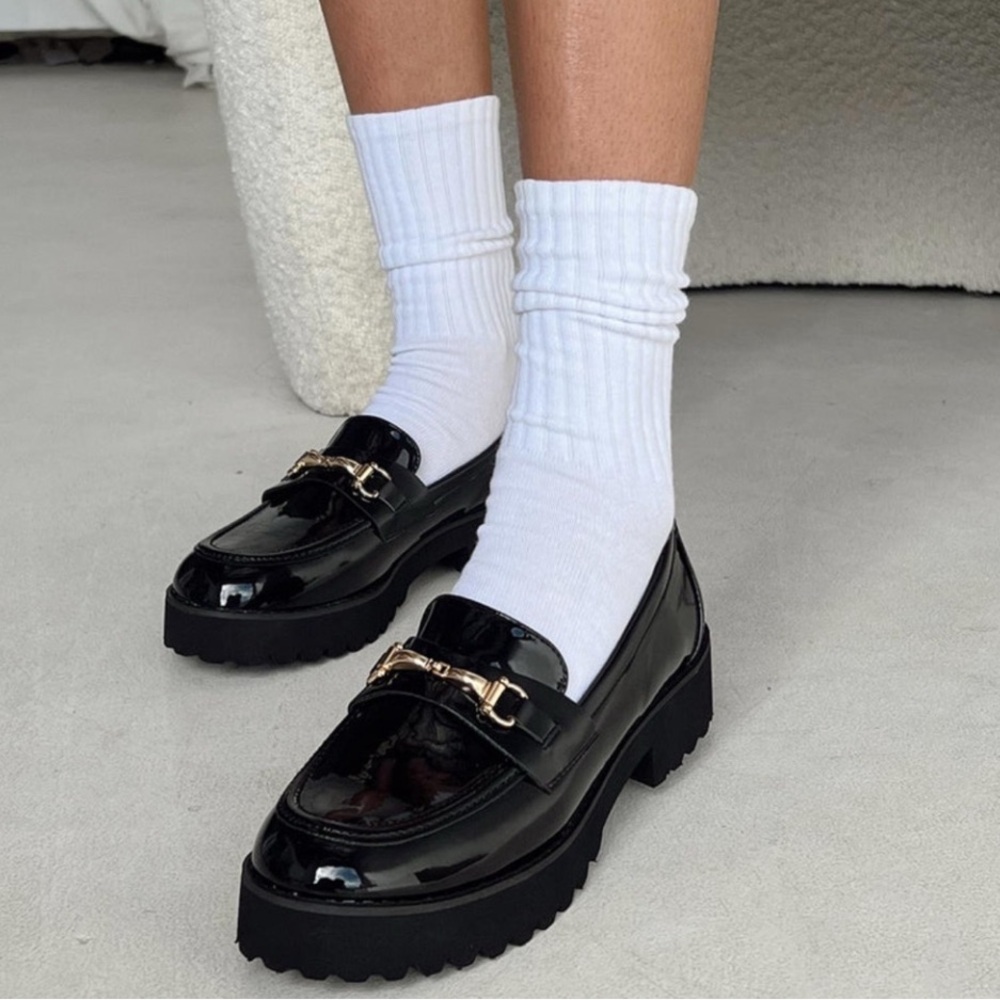 Princess Polly Black Loafers with Gold Accent